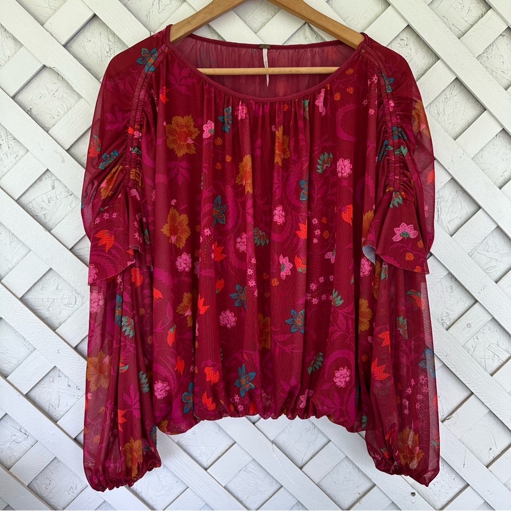 Free People Burgundy Floral Peasant Blouse - Picture 10 of 12